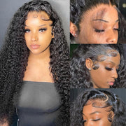 13X4 HD Lace Front Wigs Human Hair,Water Wave Curly Human Hair Wig for Black Women,180 Density Glueless Transparent Lace Frontal Wig Human Hair Pre Plucked,Brazilian Real Virgin Human Hair 16 Inch