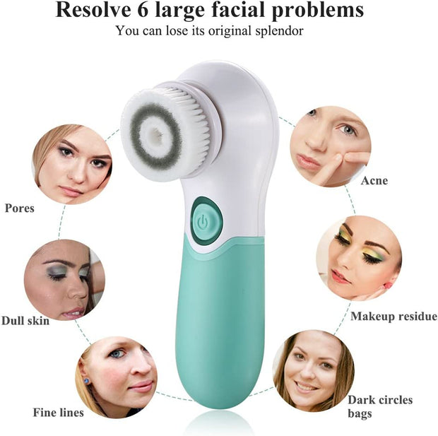 Facial Cleansing Brush Electric Facial Exfoliating Massage Brush with 3 Cleanser Heads and 2 Speeds Adjustable for Deep Cleaning, Removing Blackhead, Face Massaging