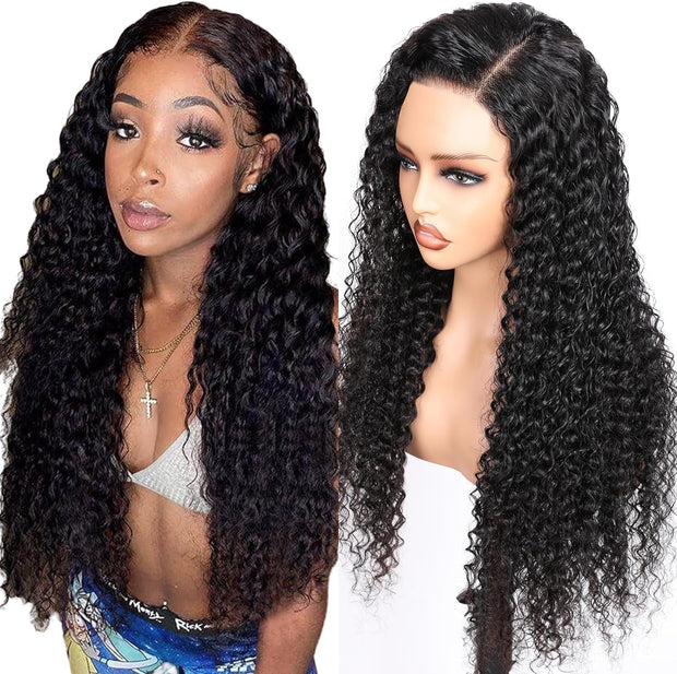 13X4 HD Lace Front Wigs Human Hair,Water Wave Curly Human Hair Wig for Black Women,180 Density Glueless Transparent Lace Frontal Wig Human Hair Pre Plucked,Brazilian Real Virgin Human Hair 16 Inch