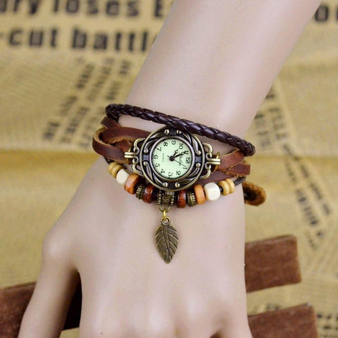 Elegant Ladies Bronze Leaf Boho Chic Vintage Inspired Bracelet Dress Watch (Brown)