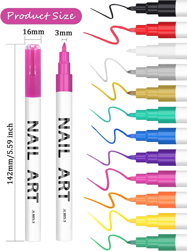 12 Color 3D Nail Art Pens Set,  Nail Point Graffiti Dotting Pen Drawing Painting Liner Brush for DIY Nail Art Beauty Adorn Manicure Tools for Halloween Christmas