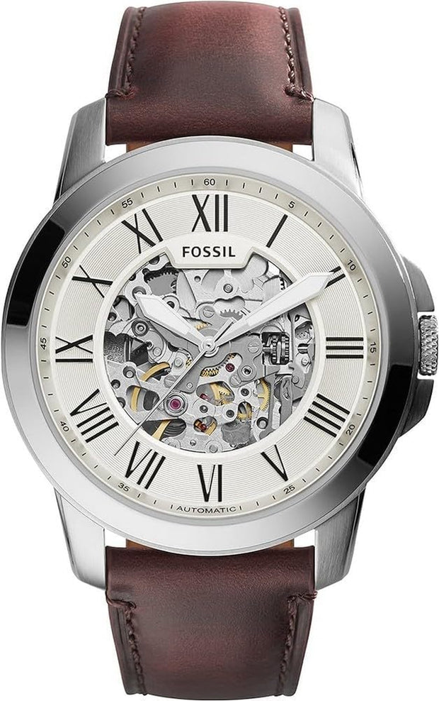 Watch for Men Grant, Mechanical Automatic Movement, 45 Mm Silver Stainless Steel Case with a Leather Strap, ME3099