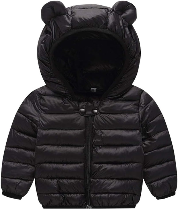 Kids Puffer Jacket Winter Hooded Coat Padded Jacket Lightweight Outerwear Boys Girls Outfits Black 3-4 Years