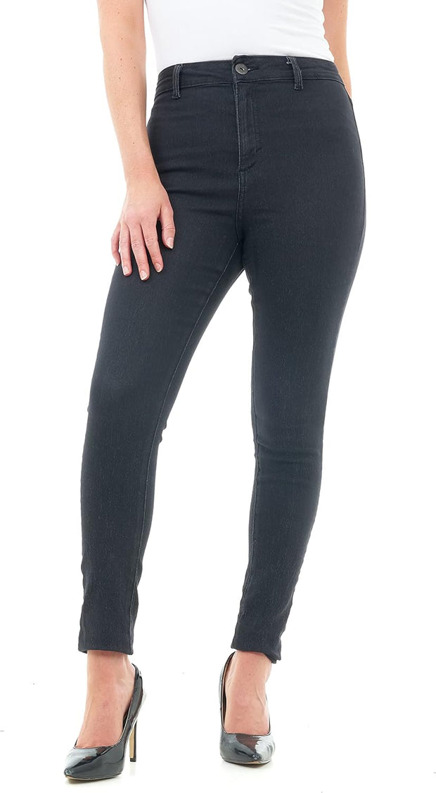 Women'S Ladies High Waisted Denim Jeans Skinny Fit Casual Cotton Trousers Pants with Pockets (16, Black)