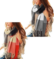 Winter Long Soft Warm Tartan Check Scarves Wraps for Women Wool Spinning Tassel Shawl Long Stole