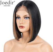 Short Bob Wigs Lace Front Wigs Highlight Synthetic Wig Natural Straight Short Black Wigs for Women (FF1B27)