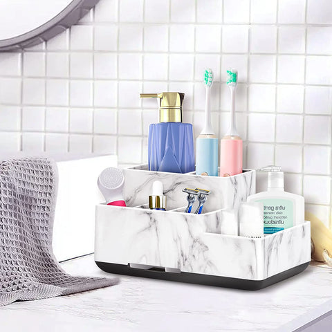 Toothbrush Holder,Bathroom Organizer Countertop, 5 Compartments Multifunctional Storage for Cosmetic, Makeup, Office Stationery Pencil,Toothpaste, Toothbrush for Home, Office