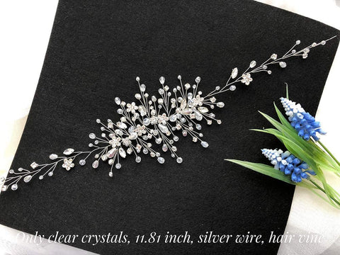 Crystal Headband Bridal Hair Piece Bridal Hair Accessories Bridal Hair Vine Wedding Headpiece Hair Pieces Wedding Hair Piece Wedding Hair Accessories (Silver)