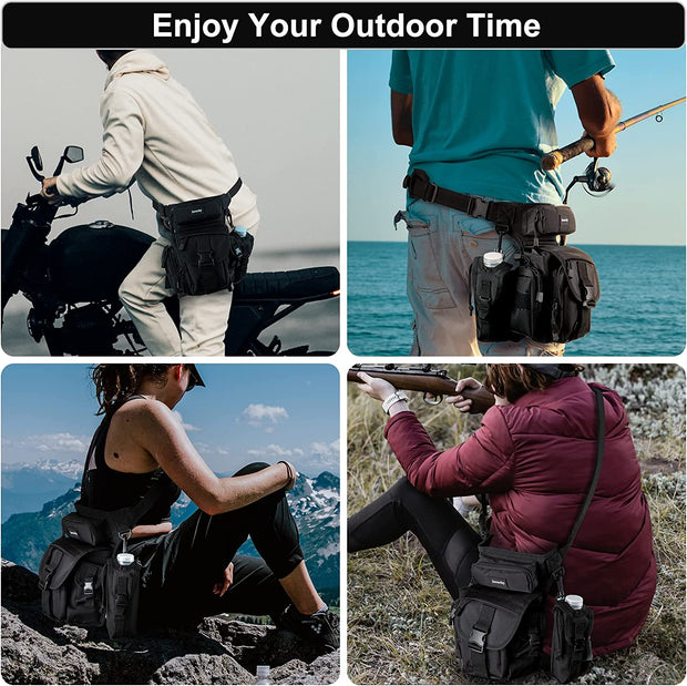 Tactical Waist Bag Drop Leg Bag Multifunctional Thigh Bag Motorcycle Leg Bag Military Hip Bag Hiking Waist Pack with Water Bottle Pouch for Motorcycling Hiking Traveling Fishing Camping