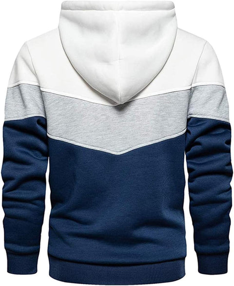 Mens Hoodie Pullover Color Block Sweatshirts Long Sleeve Hoody Drawstring Casual Tops with Pockets