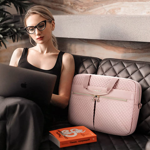 Laptop Bag, 15.6 Inch Briefcase for Women Large Laptop Case Computer Bag Office Travel Business, Pink