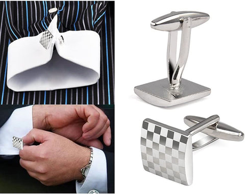 Mens Silver Square Checkerboard Cufflinks