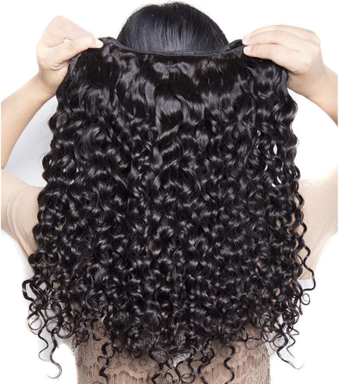 Water Wave Human Hair Bundles with Closure Brazilian Hair Bundles with Closure 3 Bundles Human Hair Weaving Double Weft Wet and Wavy Remy Human Hair Bundles with Closure Natural Black 14 16 18+14 Inch