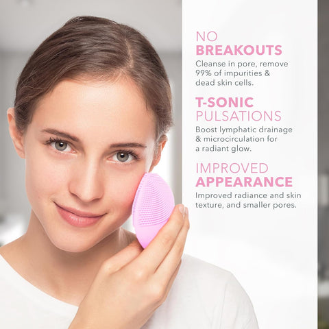 LUNA Mini 2 Facial Cleansing Brush - Travel Accessories - Face Massager Electric - All Skin Types Ultra-Hygienic Skincare - Simple Face Wash - Silicone Electric Face Cleanser - Pearl Pink