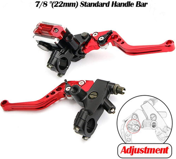 Universal 7/8 Inch 22Mm Motorcycle Brake Clutch Lever Motorbike Handlebar Brake Master Cylinder Reservoir Brake Levers Set for Dirt Bike Scooters Red