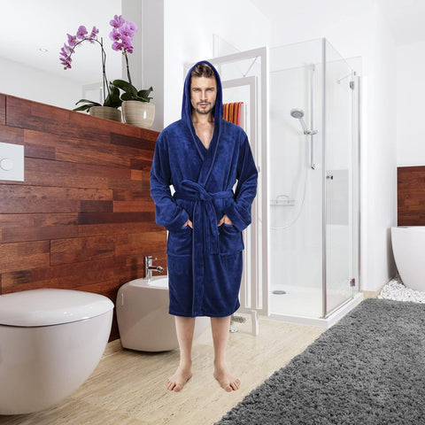 Luxury Men’S Hooded Dressing Gown | Super Soft Men’S Fleece Robe | Cozy Hooded Plush Loungewear