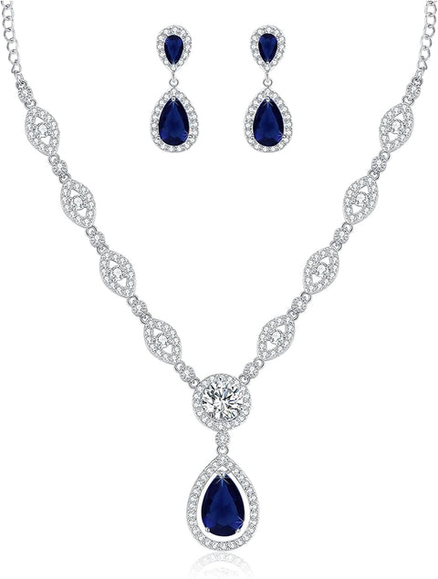 AAA Cubic Zirconia CZ Women'S Party Jewelry Set Fashion Earrings Pendant Necklace Silver Plated