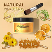 Vitamin C Clay Facial Mask with Kaolin Clay and Turmeric for Dark Spots, Turmeric Skin Care Mask for Controlling Acne, Oil and Refining Pores