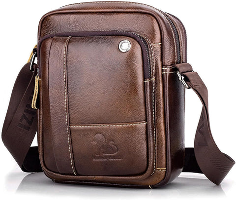 Men'S 100% Genuine Leather Cross Body Bag Casual Messenger Satchel Side Bag for Wallet Purse Mobile Phone Keys