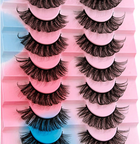 False Eyelashes Mink Lashes, 8 Pairs Dramatic D-Curly Natural Fluffy Fake Lashes (025)