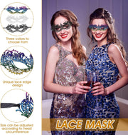 3 Pieces Mascarade Masks for Women Sexy Lace Venetian Face Mask Halloween Eye Masked for Lady Girl Maskerade Prom Carnival Mask Ball Fancy Dress Costume Accessories Masquerade Party