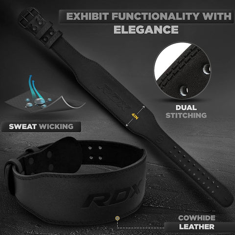 Weight Lifting Belt Gym Fitness, Cowhide Leather, 4” 6” Padded Lumbar Back Support, 10 Adjustable Holes, Weightlifting Powerlifting Bodybuilding Deadlift Squat Workout Strength Training, Men Women