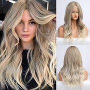 Ombre Blonde Lace Front Wig Long Wavy Synthetic Wigs for Women Middle Part Wigs Natural Looking Synthetic Wig for Women……