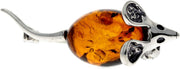 925 Sterling Silver & Genuine Baltic Amber Jewellery - Mouse Brooch 4107