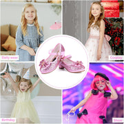 Girl Sandals Glitter Princess Shoes Sequin Party Shoes Bling Bowknot High Heels Wedding Birthday Dress Shoes Comfort Bright Diamond Cosplay Dance Shoes for Little Girls Pink Silver Blue Purple White