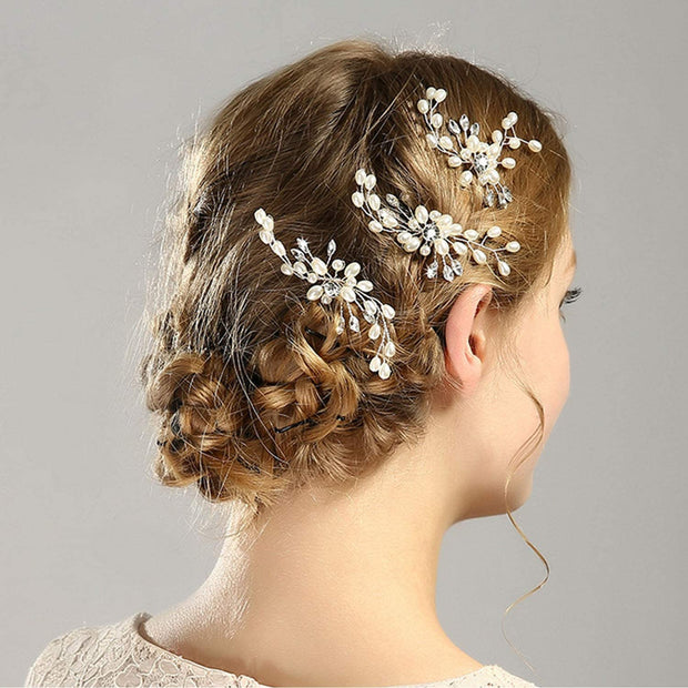 Bridal Hair Pins - 3Pcs Fashion Retro Elegant Ladies Pearl Rhinestone Hair Accessories for Wedding Bridal Jewelry Bridal Hair Accessories Headpiece Wedding Accessories (3PCS)