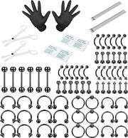 84PCS Professional Piercing Kit Stainless Steel 14G 16G Belly Button Rings Cartilage Piercing Helix Daith Septum Hoop Piercing Kit Tongue Tragus Nipple Lip Piercing Body Jewerly