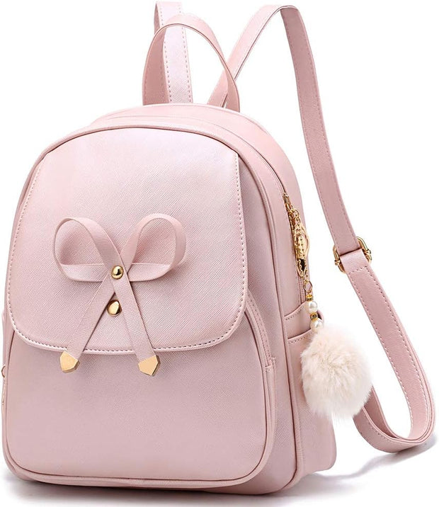 Girls Bowknot Mini Backpacks PU Leather Women Fashion Backpack Shoulder Bags for Ladies Small Rucksack Teenagers