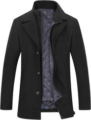 Men'S Winter Wool Coat with Removable Gilet Slim Fit Casual Trench Coats