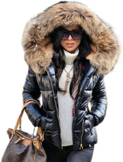 Winter Faux Fur Hood Puffer down Coat Lady Thick Quilted Padded Jacket Zip Parka