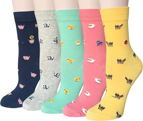 5 Pairs Women Socks Funny Cute Animal Ladies Socks Cat Dog Socks Gifts for Women, One Size