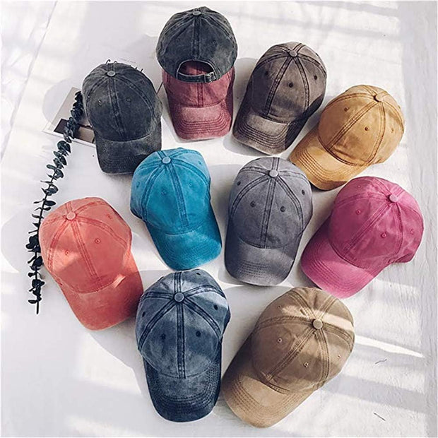 Men Women Washed Cotton Low Profile Distressed Vintage Baseball Cap Plain Adjustable Dad Hat