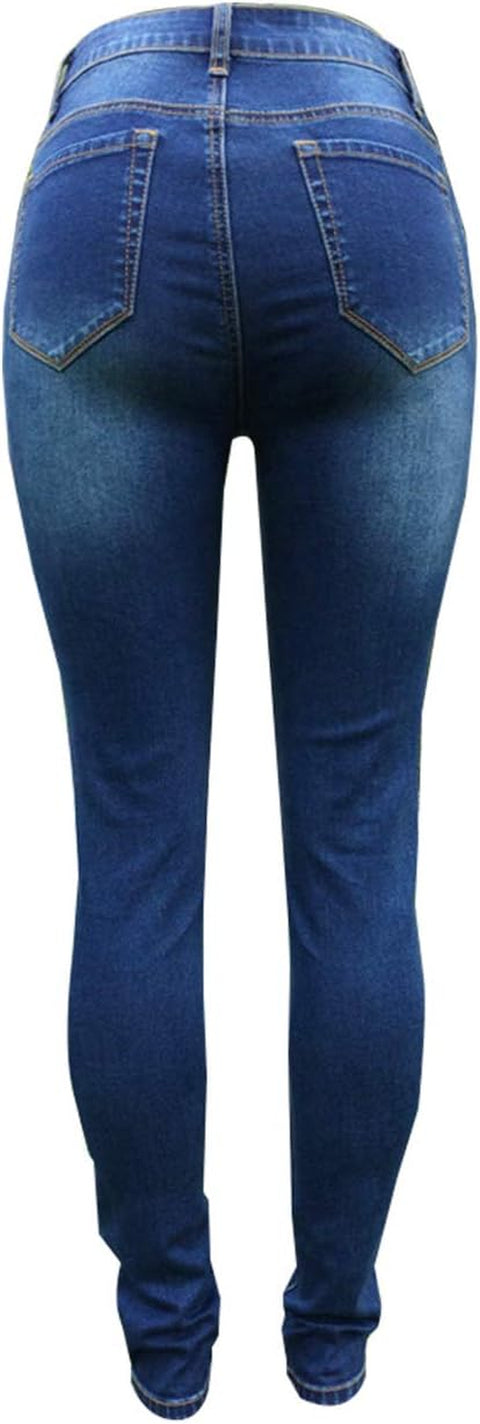 Womens Jeans High Waist Skinny Fit Stretch Jeans Denim Trousers with Pockets