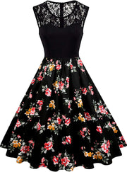 Women Fit & Flare Vintage Dresses 1950S Style Floral Print Sleeveless