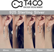 925 Sterling Silver Hoop Earrings 3 Mm Thick Large Fine Hoops for Women Girls,Diameter 25 35 45 55 65 Mm