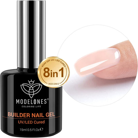 Gel Nail Polish Builder Nail Gel, 8-In-1 Cover Nude Gel Builder, Hard Gel Builder for Nails Strengthener Extension Gel Base Coat Rhinestone False Nail Tips Glue Gel in a Bottle 15ML Hard Gel