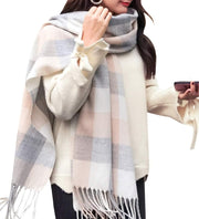 Winter Long Soft Warm Tartan Check Scarves Wraps for Women Wool Spinning Tassel Shawl Long Stole