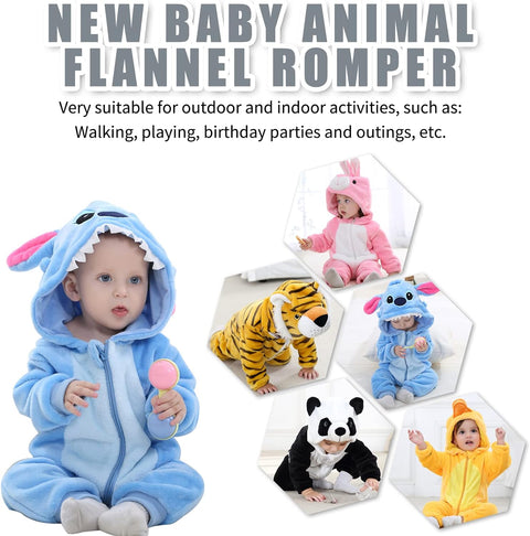 Baby Rompers Newborn Girls Boys Animals Zipper Hooded Jumpsuit Autumn Winter Flannel Clothing Unisex