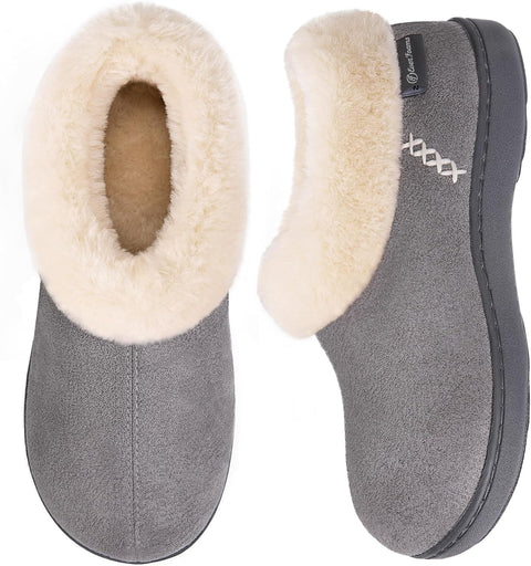 Women'S Micro Suede Fuzzy Plush Lined Slippers with Cozy Memory Foam