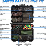 246Pcs Carp Fishing Tackle Box Set, Fishing Accessories Kit Including Carp Hooks Quick-Change Swivels Anti-Tangle Sleeves Fishing Beads Corns Rig Tubing for Carp Fishing Hair Rigs