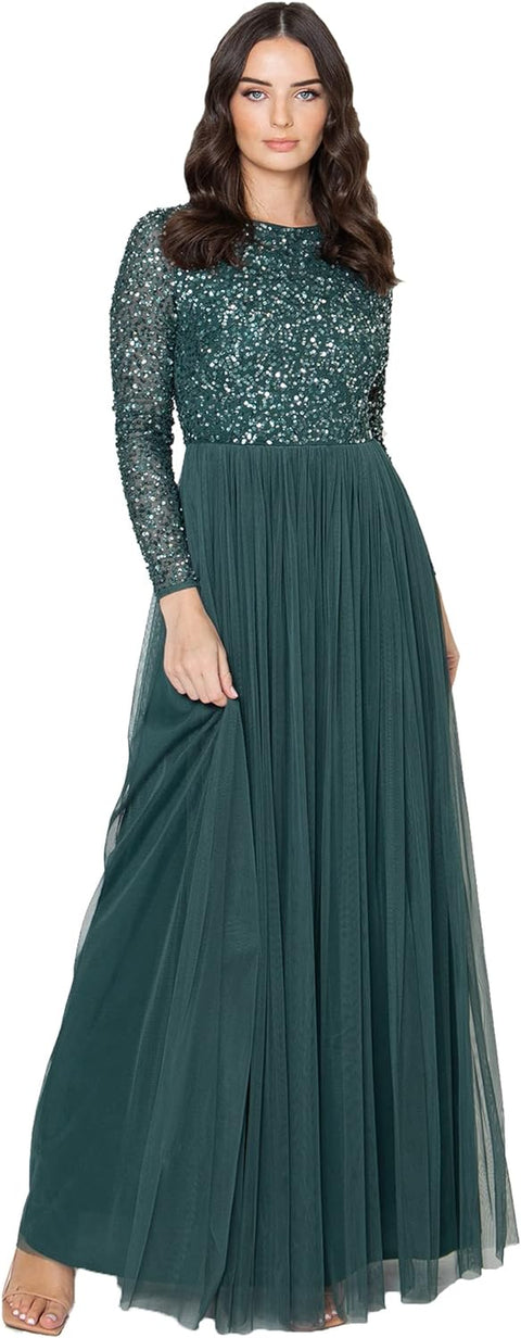 Women'S Maya Embellished Long Sleeve Maxi Dress Bridesmaid