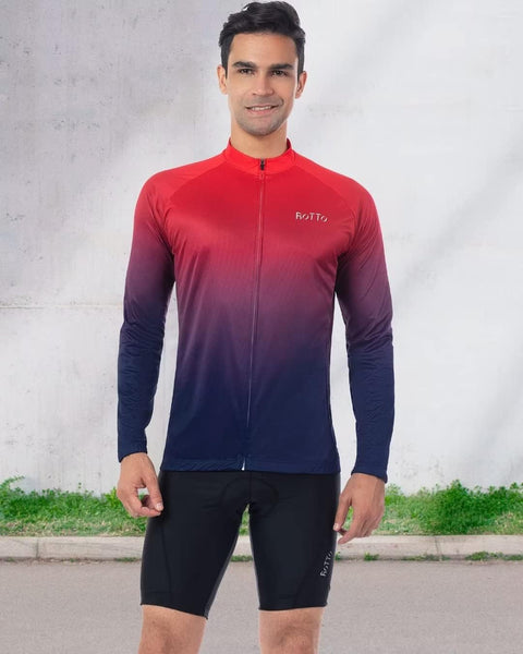 Cycling Jersey Mens Bike Shirt Long Sleeve Cycle Top with Pockets Gradient Color Series