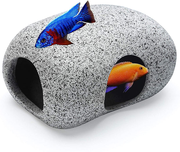 Aquarium Hideaway Rocks for Aquatic Pets to Breed, Play and Rest, Safe and Non-Toxic Ceramic Fish Tank Ornaments, Small Decor Rocks for Betta (3.7"X2.7"X2"(2 Pcs))