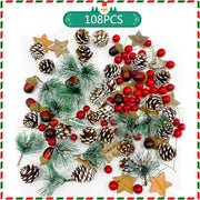 108 Pieces Christmas Wreath Making Decorations Natural Pine Cone Red Holly Berries Pine Needles Branches Fake Acorns DIY Xmas Wreath Making Supplies Christmas Tree Ornament