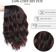 Wavy Bob Wig Natural Wig Lowlight Synthetic Hair Shoulder Length Short Curly Middle Part Lace Front Wigs for Women