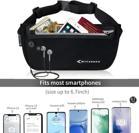 Travel Money Belt RFID against Invisible Theft Secret Wallet Hidden under Clothes Security Pouch Waterproof Waist Bumbag for Money,Cards,Passports,Smart Phone up to 6"